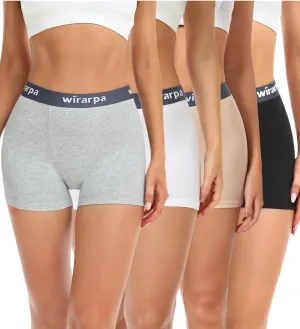 wirarpa Women's Cotton Boxer Briefs Underwear Boy Shorts 3" Inseam 4 Pack