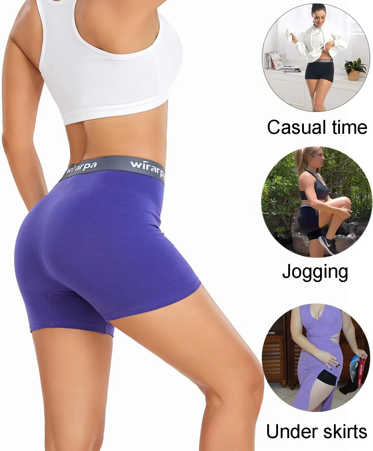 wirarpa Women's Cotton Boxer Briefs Underwear Boy Shorts 3" Inseam 4 Pack