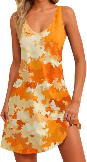 Women Summer Dresses Casual Sleeveless Dress with Pocket Vacation 2025 Swimsuit Coverup Beach Printed Sundress