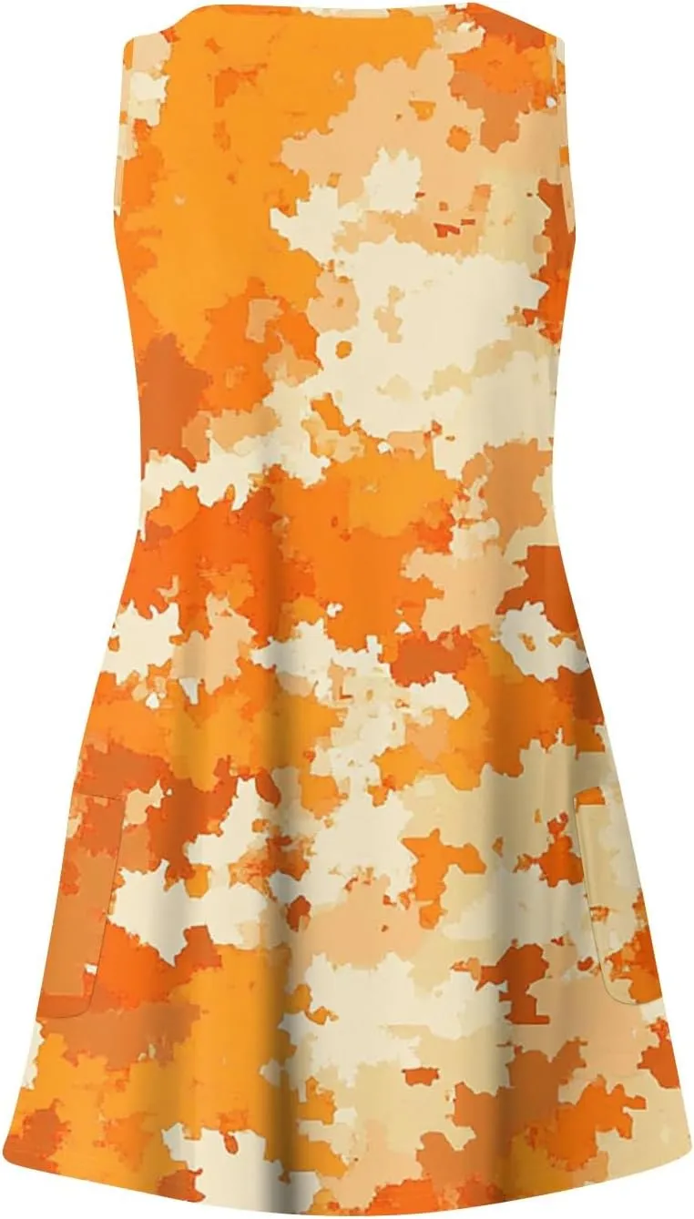 Women Summer Dresses Casual Sleeveless Dress with Pocket Vacation 2025 Swimsuit Coverup Beach Printed Sundress