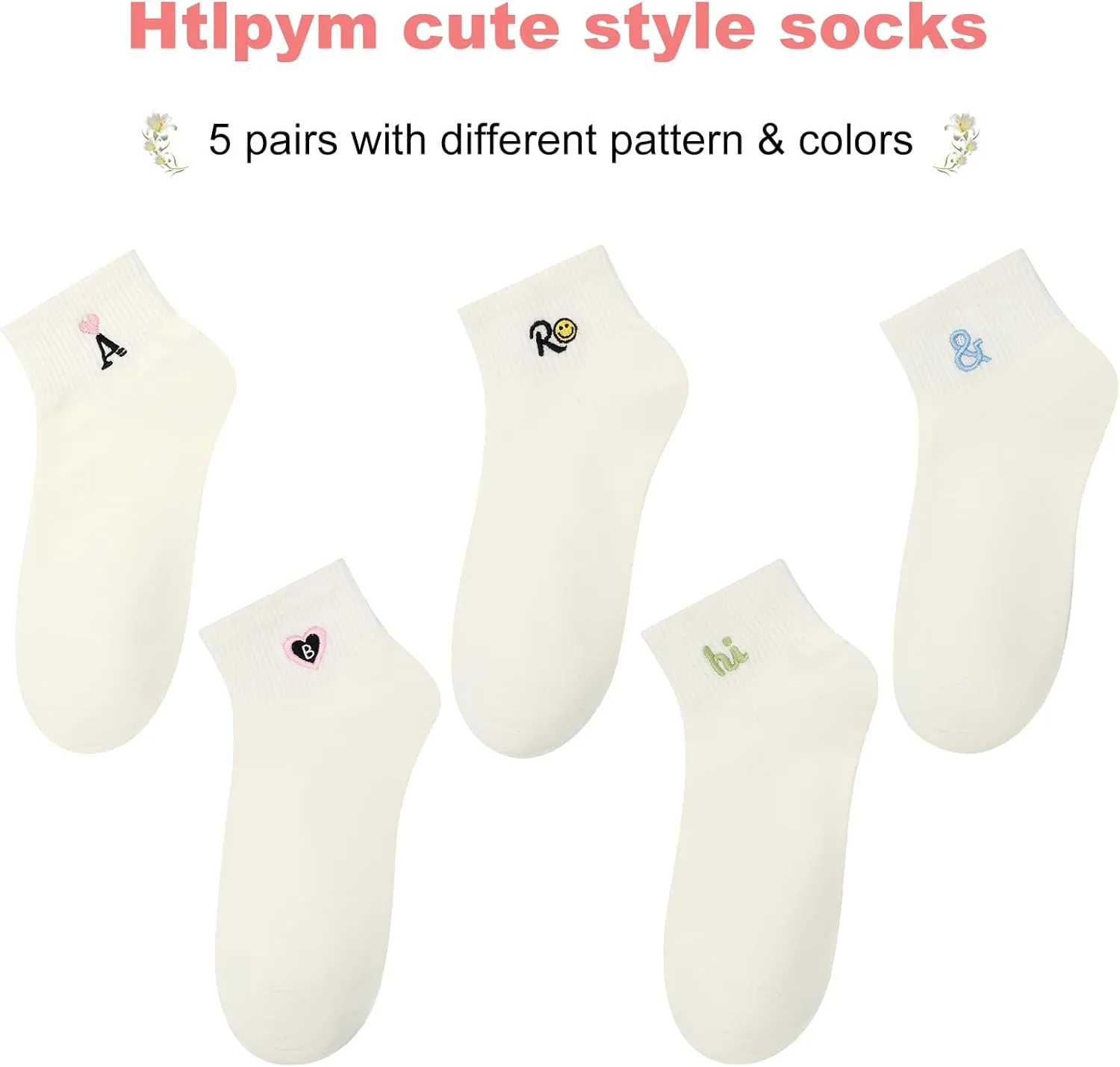 Womens Ankle Socks 5 Pairs Novelty Crew Cute Casual Cotton Socks Colorful Patterned Short Girls Socks US 5-8