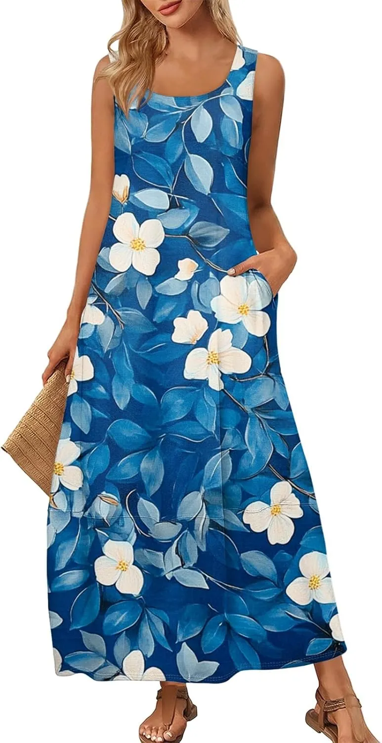 Women's Dresses Casual Loose Sundress Beach Vacation Scoop Neck Tank Dress Sleeveless Flowy 2025 Summer Maxi Dress