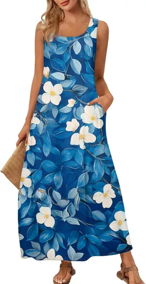 Women's Dresses Casual Loose Sundress Beach Vacation Scoop Neck Tank Dress Sleeveless Flowy 2025 Summer Maxi Dress
