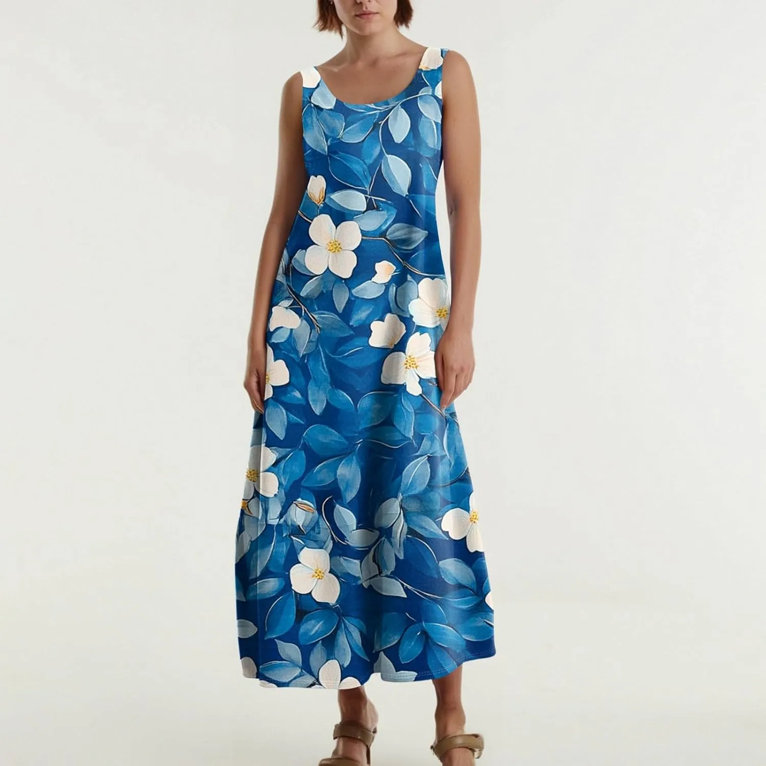 Women's Dresses Casual Loose Sundress Beach Vacation Scoop Neck Tank Dress Sleeveless Flowy 2025 Summer Maxi Dress