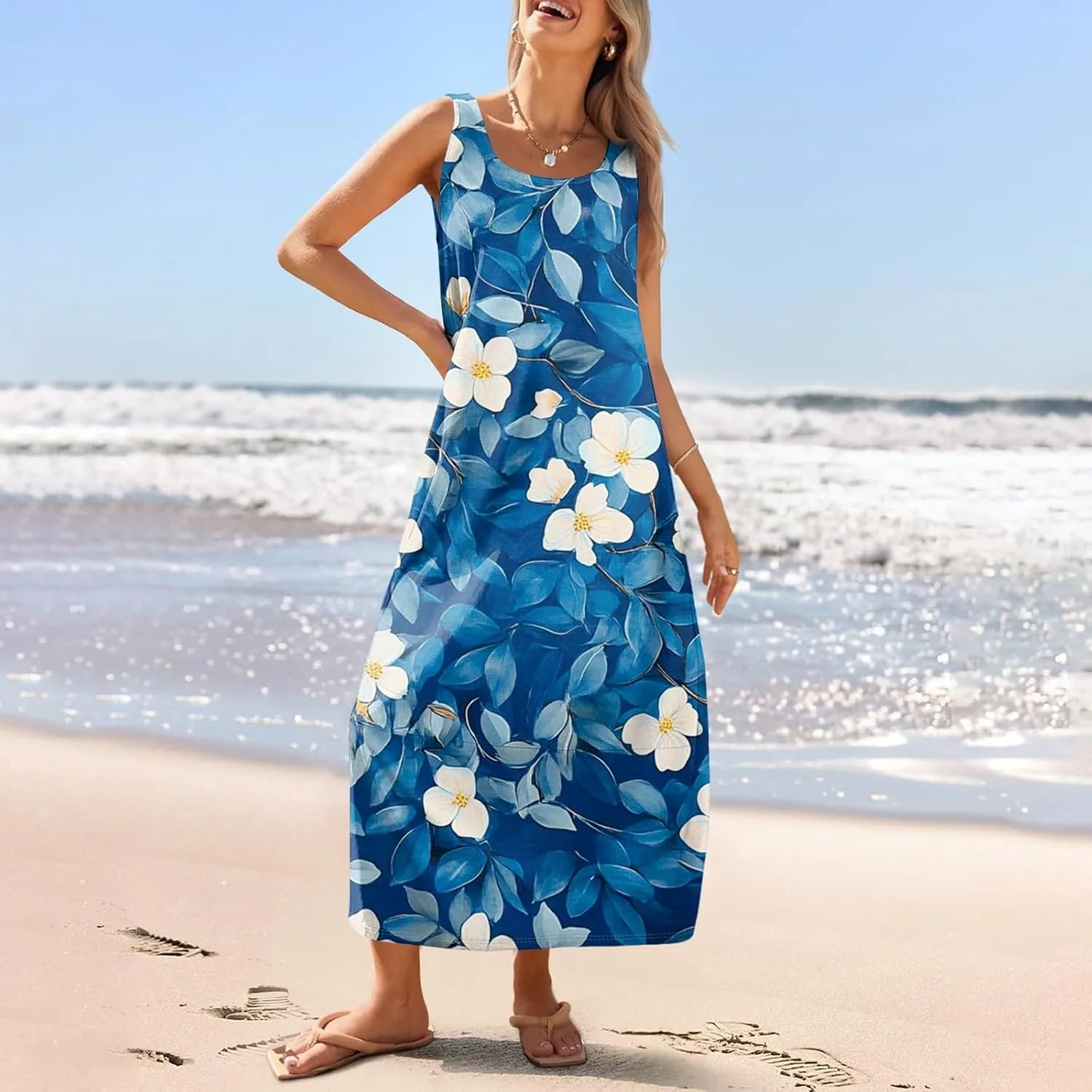 Women's Dresses Casual Loose Sundress Beach Vacation Scoop Neck Tank Dress Sleeveless Flowy 2025 Summer Maxi Dress