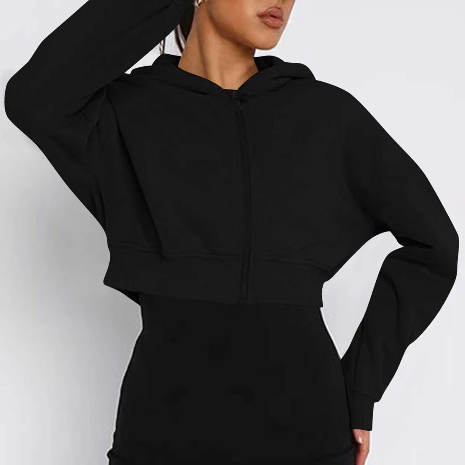 Women's Half Zipper Cropped Sweatshirts Hoodies,Casual V Neck Long Sleeve Pullover Tunic Comfy Basic Tops