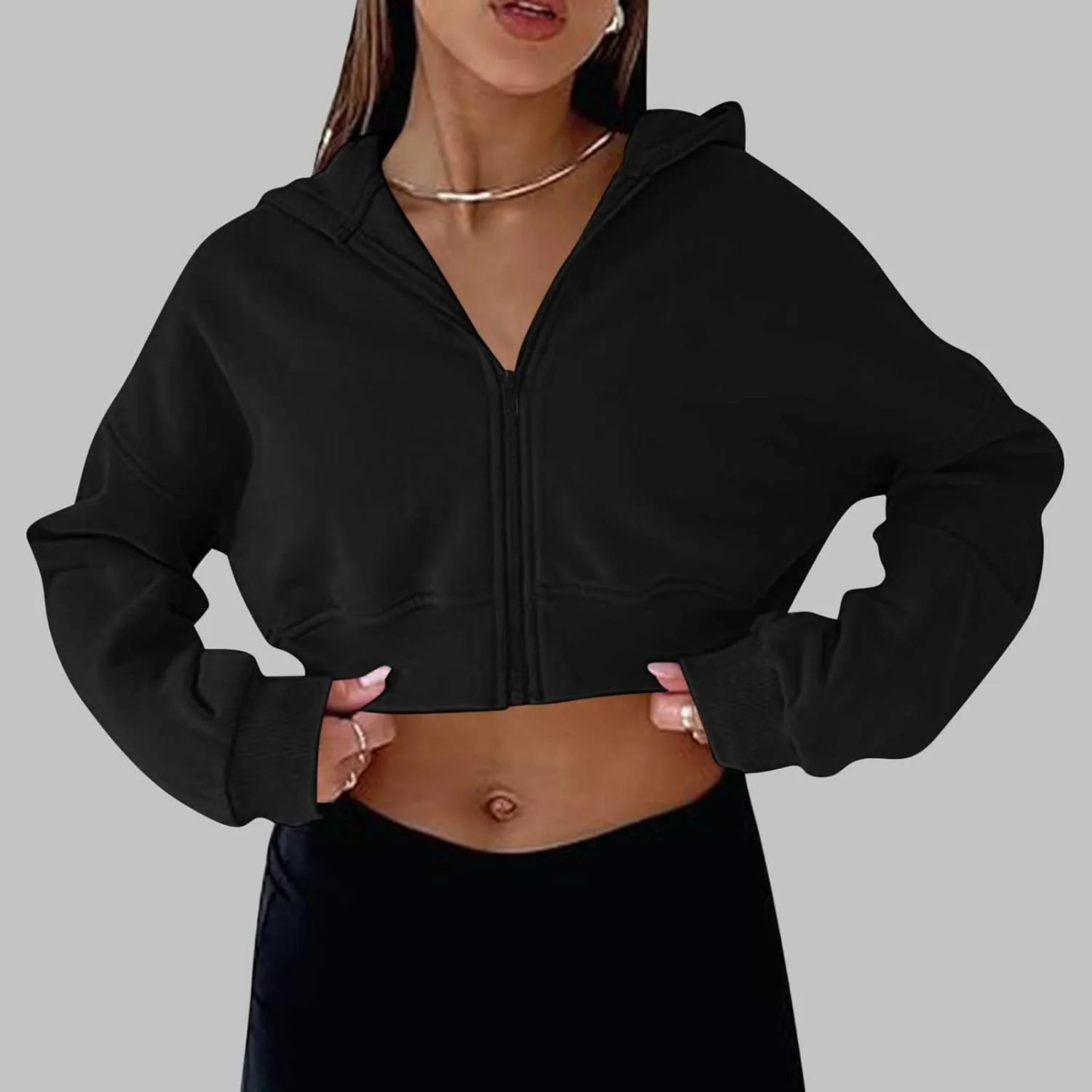 Women's Half Zipper Cropped Sweatshirts Hoodies,Casual V Neck Long Sleeve Pullover Tunic Comfy Basic Tops