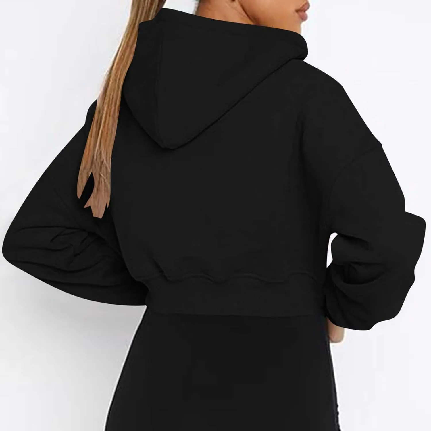 Women's Half Zipper Cropped Sweatshirts Hoodies,Casual V Neck Long Sleeve Pullover Tunic Comfy Basic Tops