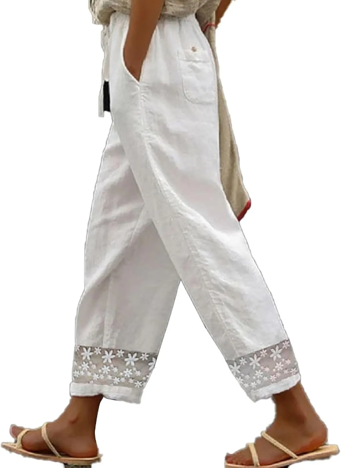 Women's Pants Solid Color Cotton Linen Elastic Seven Pants Beach Casual Linen Cotton Linen Pants Casual 2025