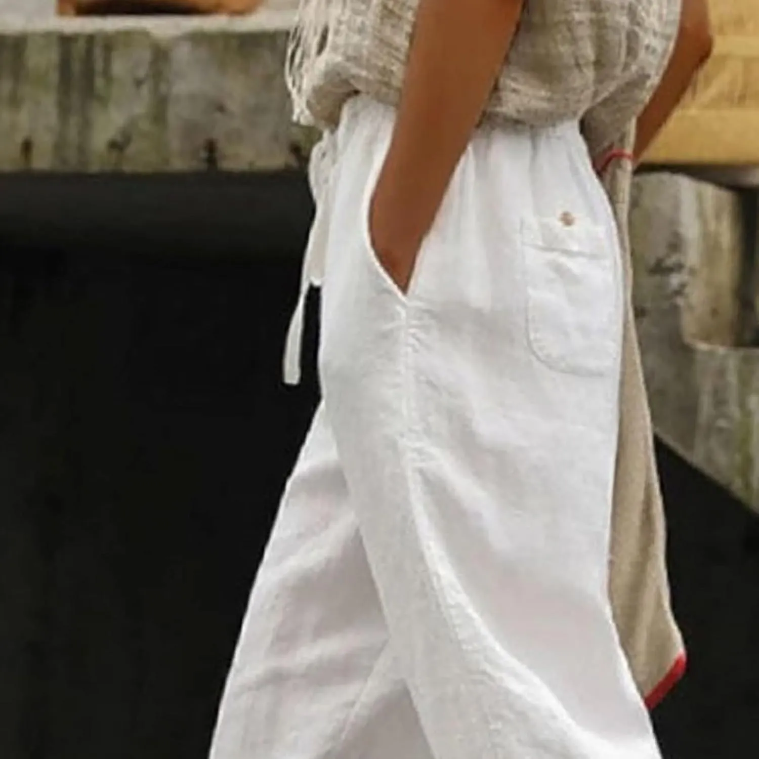 Women's Pants Solid Color Cotton Linen Elastic Seven Pants Beach Casual Linen Cotton Linen Pants Casual 2025
