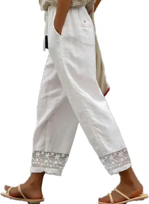 Women's Pants Solid Color Cotton Linen Elastic Seven Pants Beach Casual Linen Cotton Linen Pants Casual 2025
