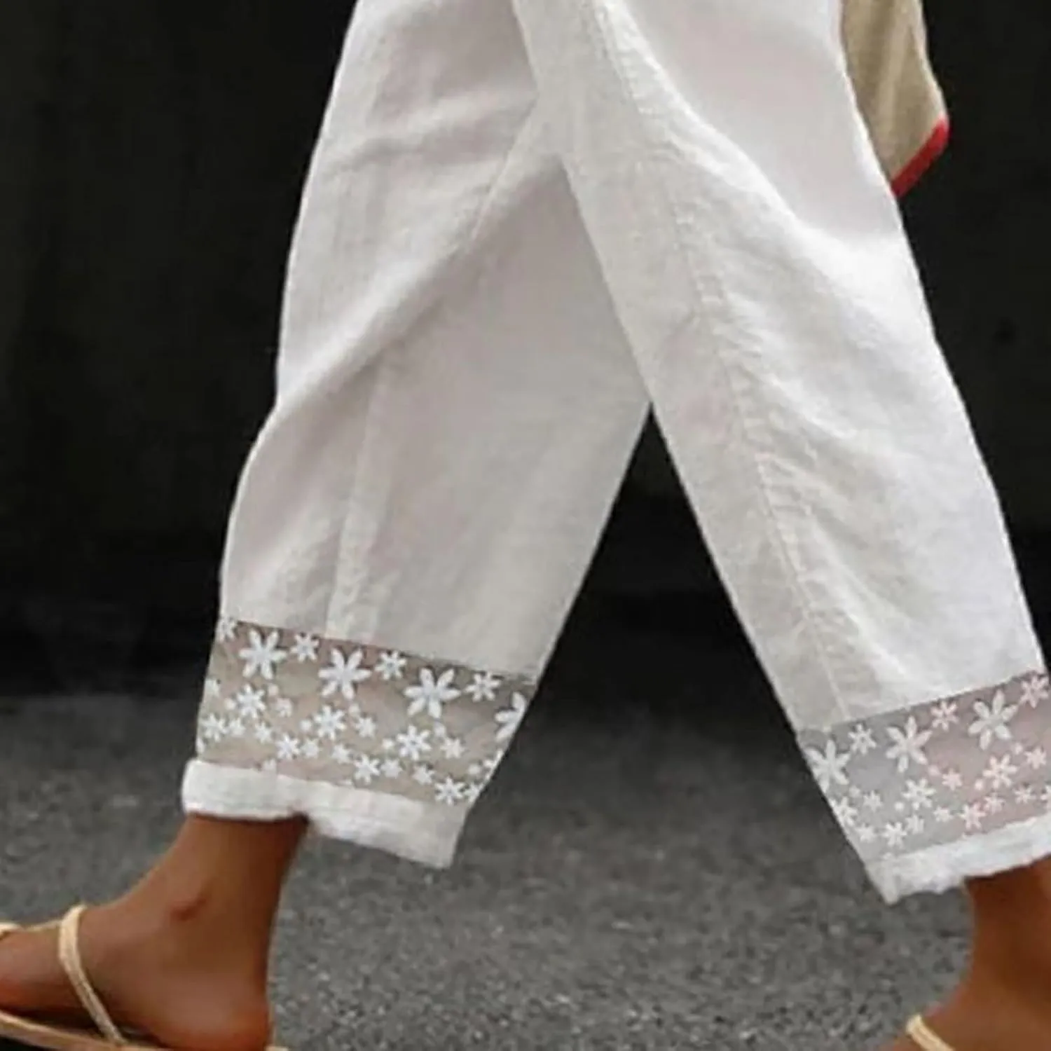 Women's Pants Solid Color Cotton Linen Elastic Seven Pants Beach Casual Linen Cotton Linen Pants Casual 2025