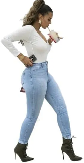 Women's Plus Size Button Fly Skinny Jeans  Comfort Stretch in Light Blue