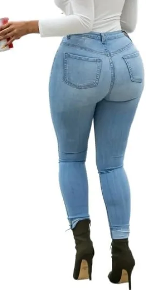 Women's Plus Size Button Fly Skinny Jeans  Comfort Stretch in Light Blue