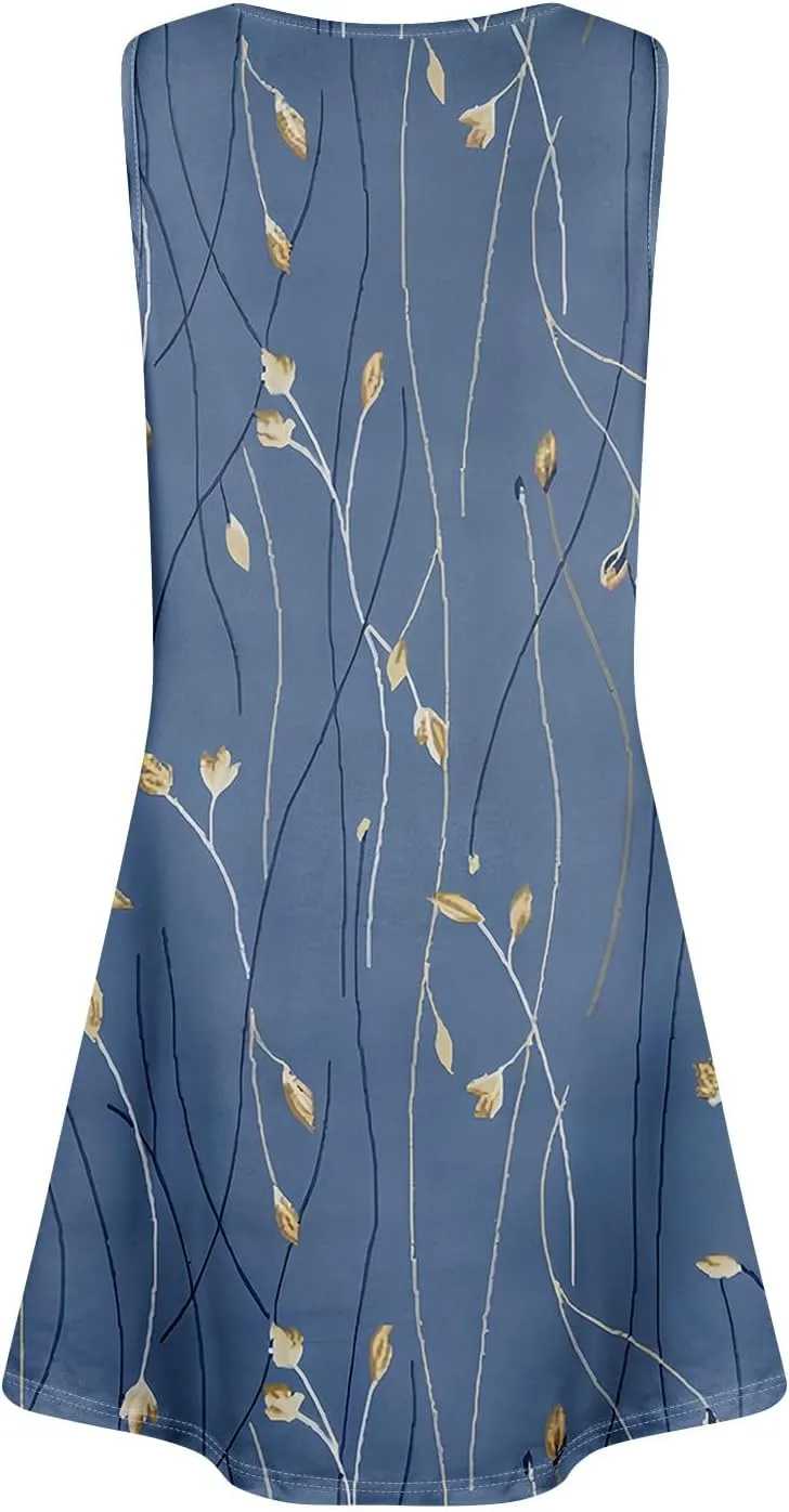 Women's Summer Tank Dresses with Pockets Sleeveless A-Line Casual Floral Mini Dress Flowy Beach Sundress