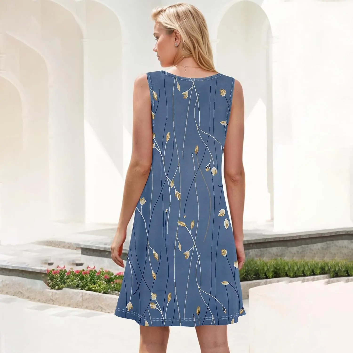 Women's Summer Tank Dresses with Pockets Sleeveless A-Line Casual Floral Mini Dress Flowy Beach Sundress