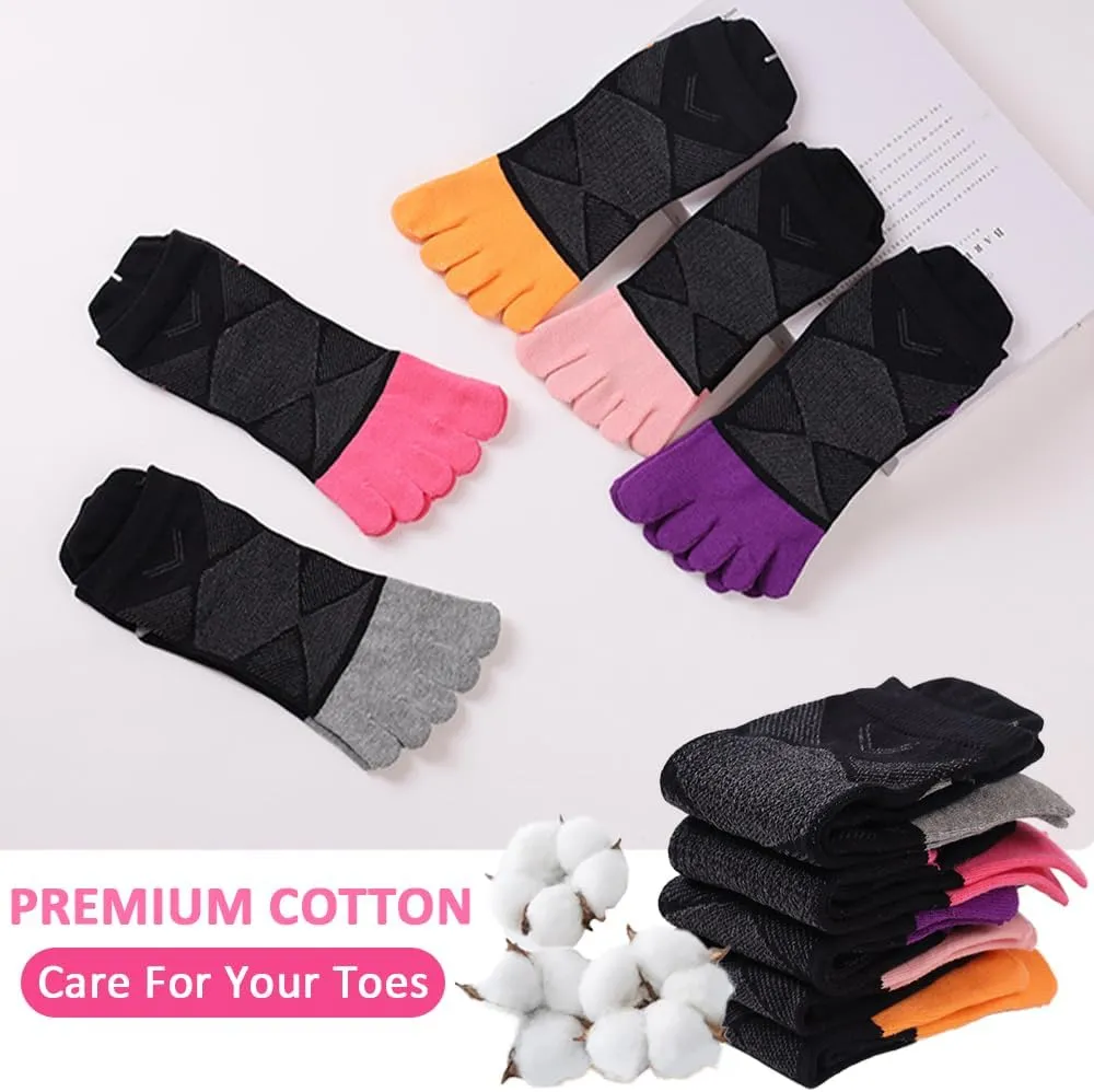 Womens Toe Socks Cotton Athletic Running Socks No Show Five Finger Sports Arch Support Ankle Socks 6 Pack