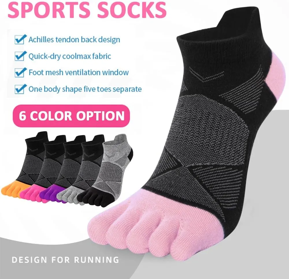 Womens Toe Socks Cotton Athletic Running Socks No Show Five Finger Sports Arch Support Ankle Socks 6 Pack