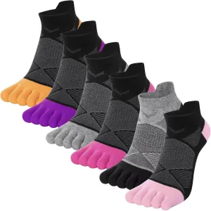 Womens Toe Socks Cotton Athletic Running Socks No Show Five Finger Sports Arch Support Ankle Socks 6 Pack