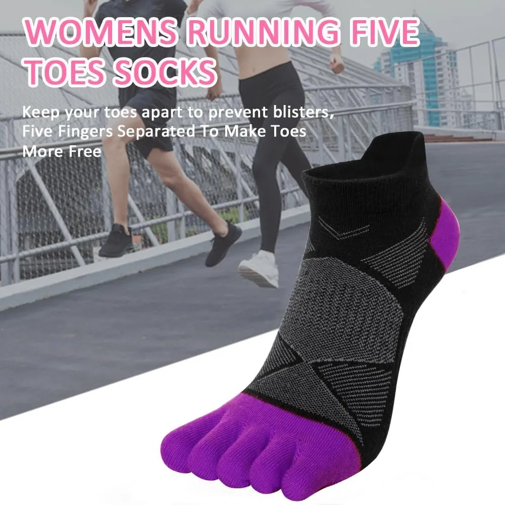Womens Toe Socks Cotton Athletic Running Socks No Show Five Finger Sports Arch Support Ankle Socks 6 Pack