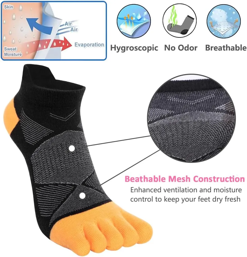 Womens Toe Socks Cotton Athletic Running Socks No Show Five Finger Sports Arch Support Ankle Socks 6 Pack