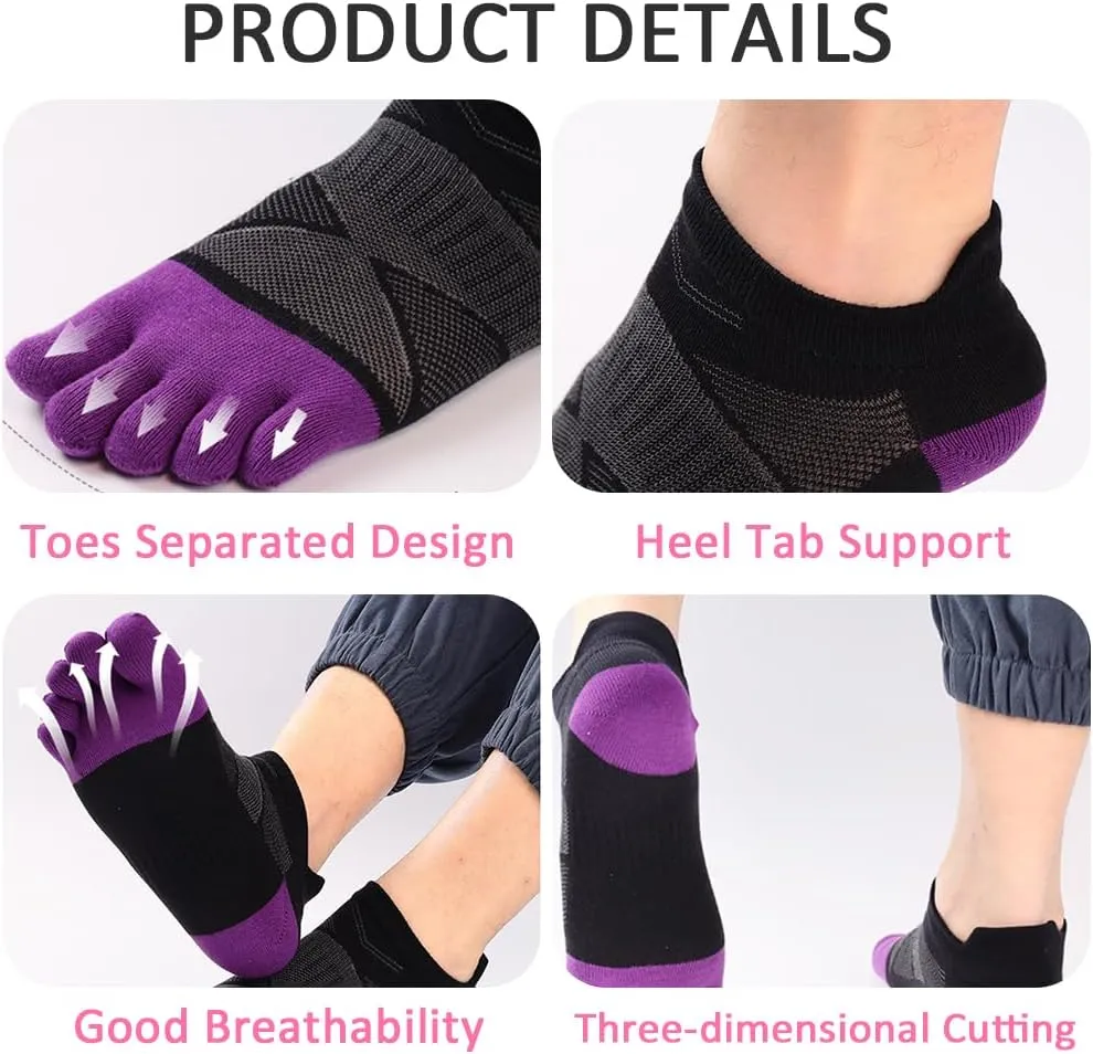 Womens Toe Socks Cotton Athletic Running Socks No Show Five Finger Sports Arch Support Ankle Socks 6 Pack