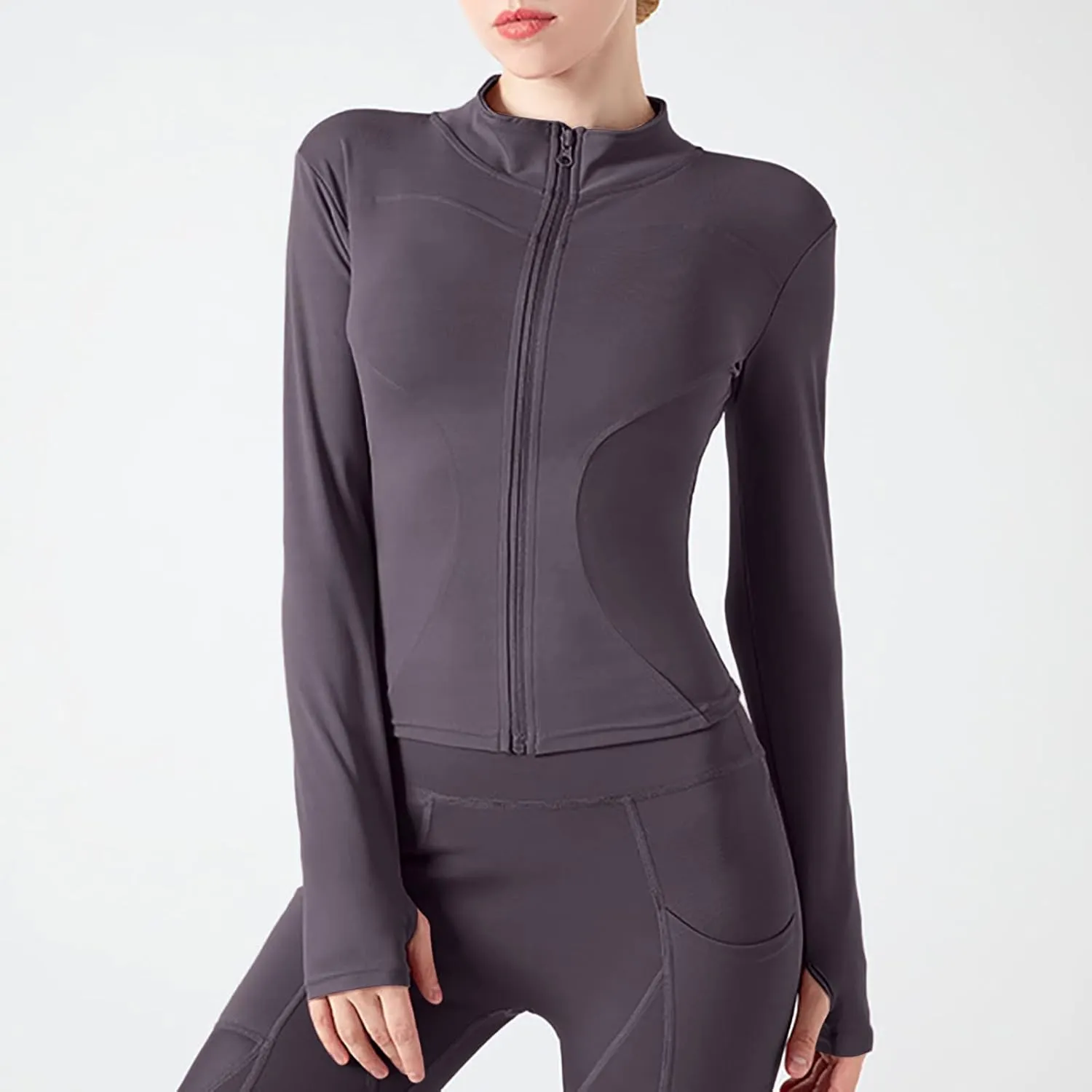 Women's Yoga Activewear Zipper Front Sports Tops Long Sleeve Sports Cropped Tops Women Jacket