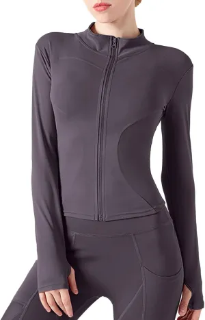 Women's Yoga Activewear Zipper Front Sports Tops Long Sleeve Sports Cropped Tops Women Jacket