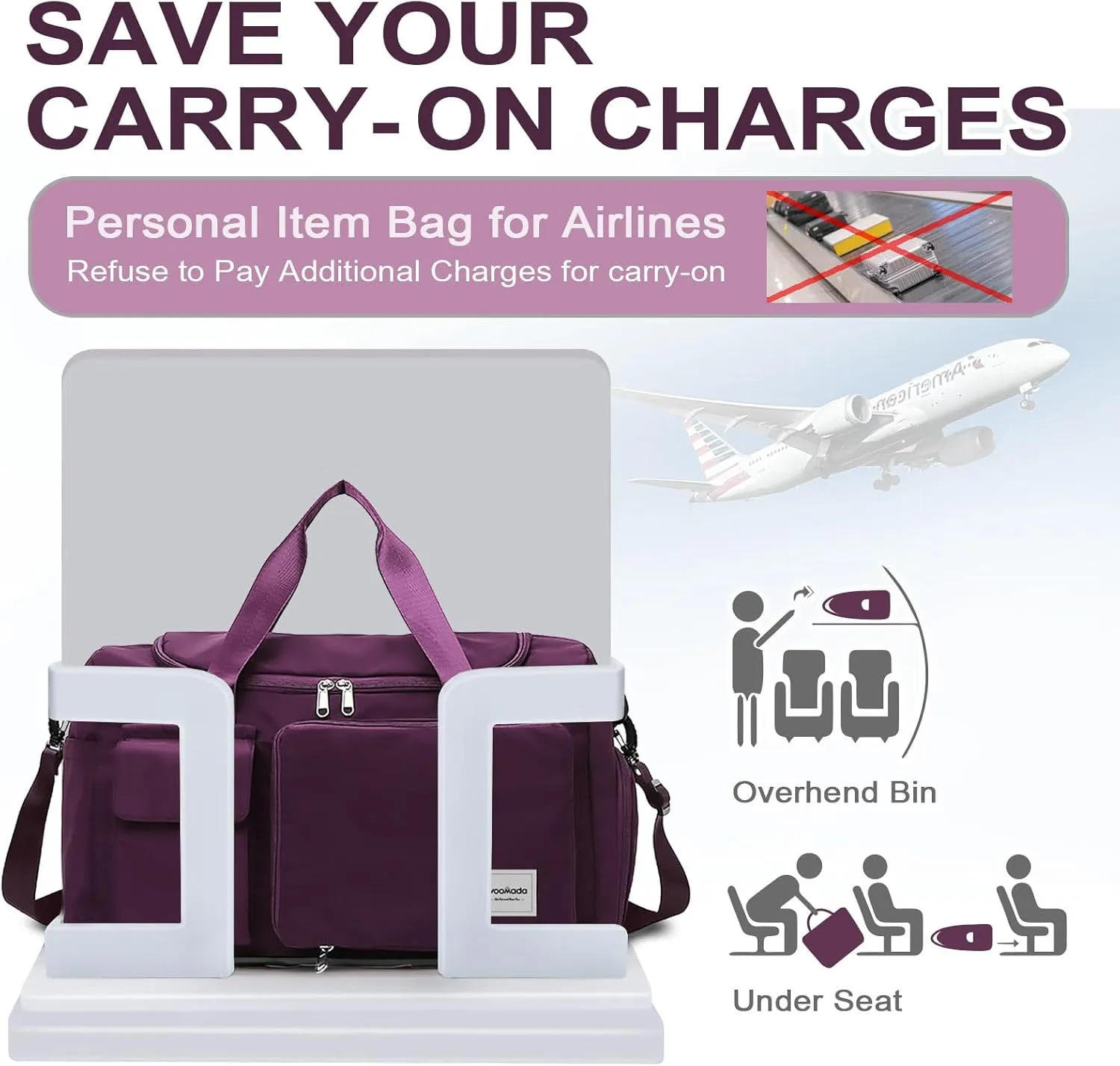 WOOMADA Foldable Travel Duffel Bag with Shoes Compartment, Overnight Bag with Wet Pocket & Trolley Sleeve, Weekender Bags for Women, purple, Travel Bag, Travel Bag