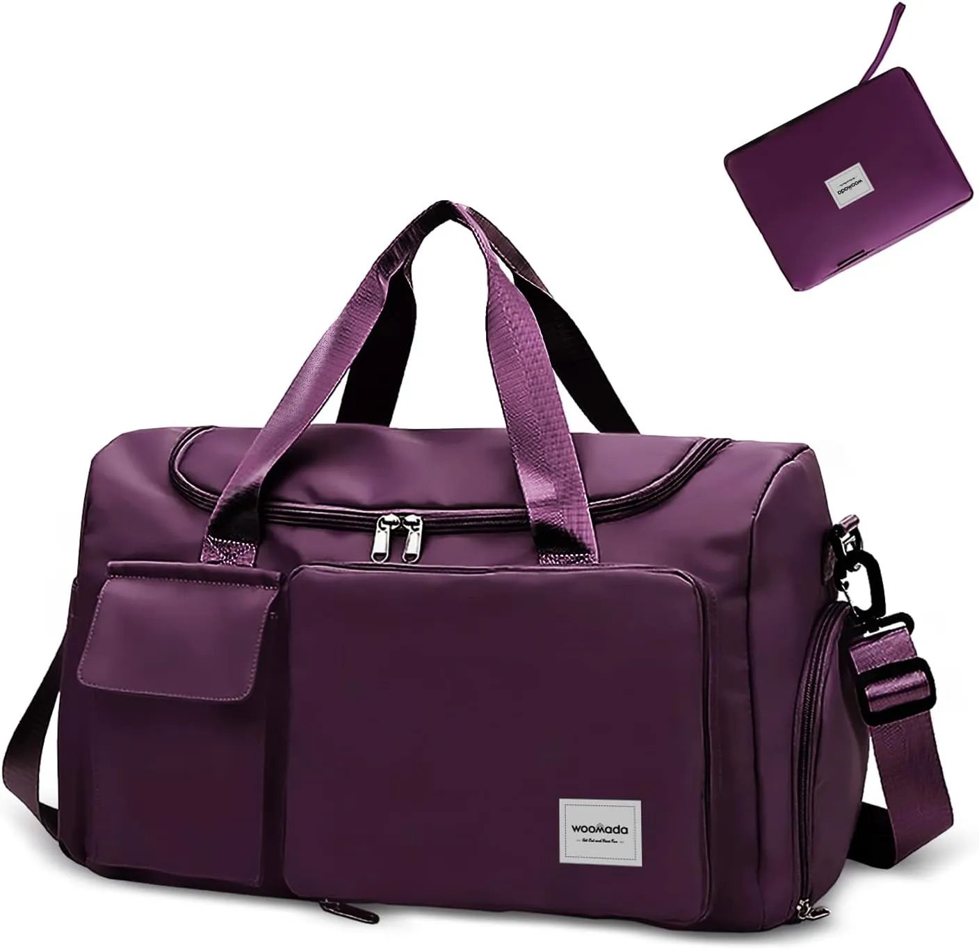 WOOMADA Foldable Travel Duffel Bag with Shoes Compartment, Overnight Bag with Wet Pocket & Trolley Sleeve, Weekender Bags for Women, purple, Travel Bag, Travel Bag