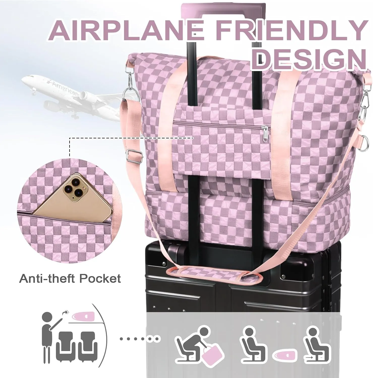 WOOMADA Weekender Bag for Women, Travel Duffel Bags with Shoe Compartment & Wet Pocket, Personal Item Bag for Airlines