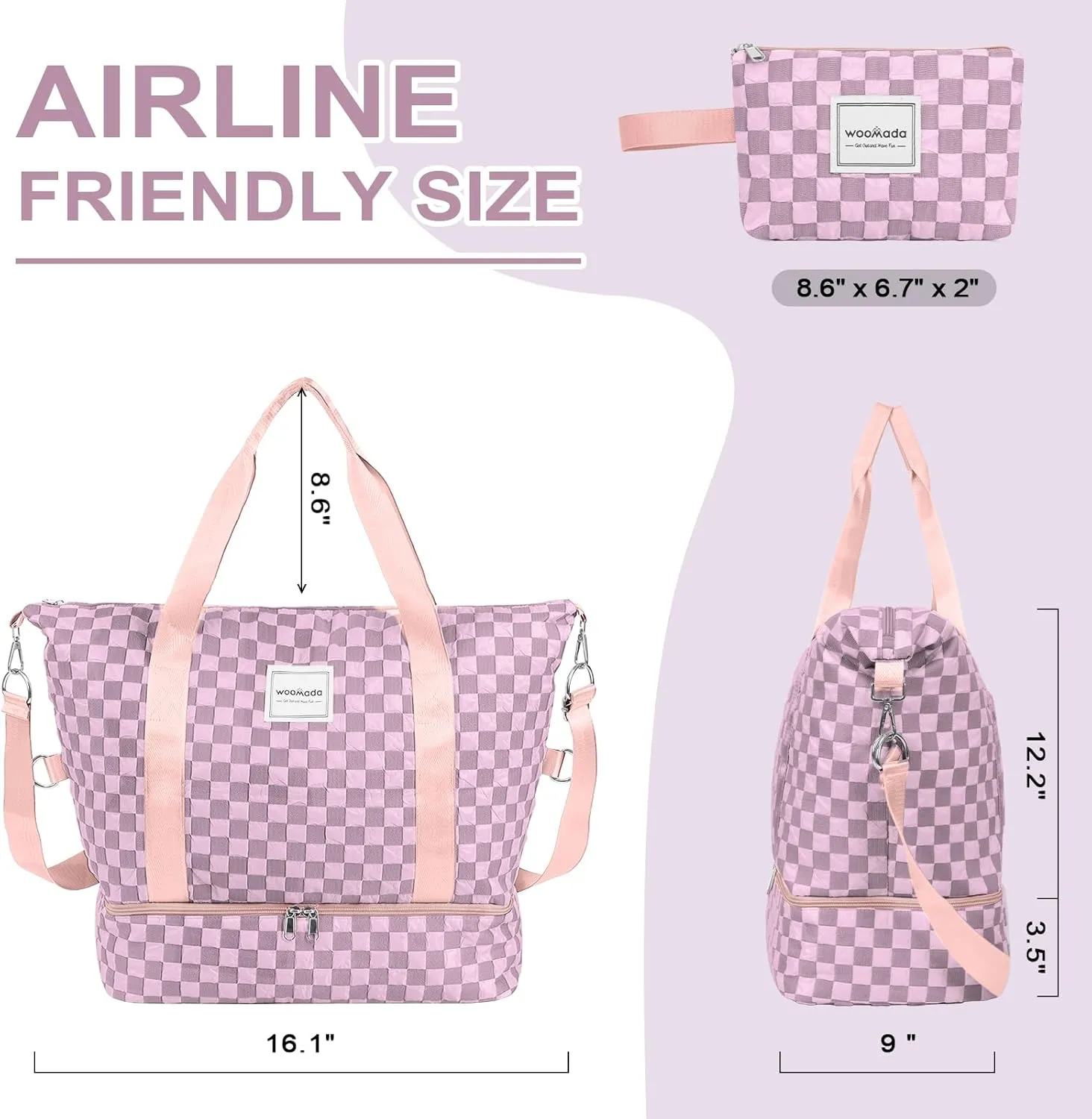WOOMADA Weekender Bag for Women, Travel Duffel Bags with Shoe Compartment & Wet Pocket, Personal Item Bag for Airlines