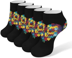 World Autism Awareness Day 5 Pairs Low Cut Ankle Socks for Men Women Athletic Running Socks No Show Breathable