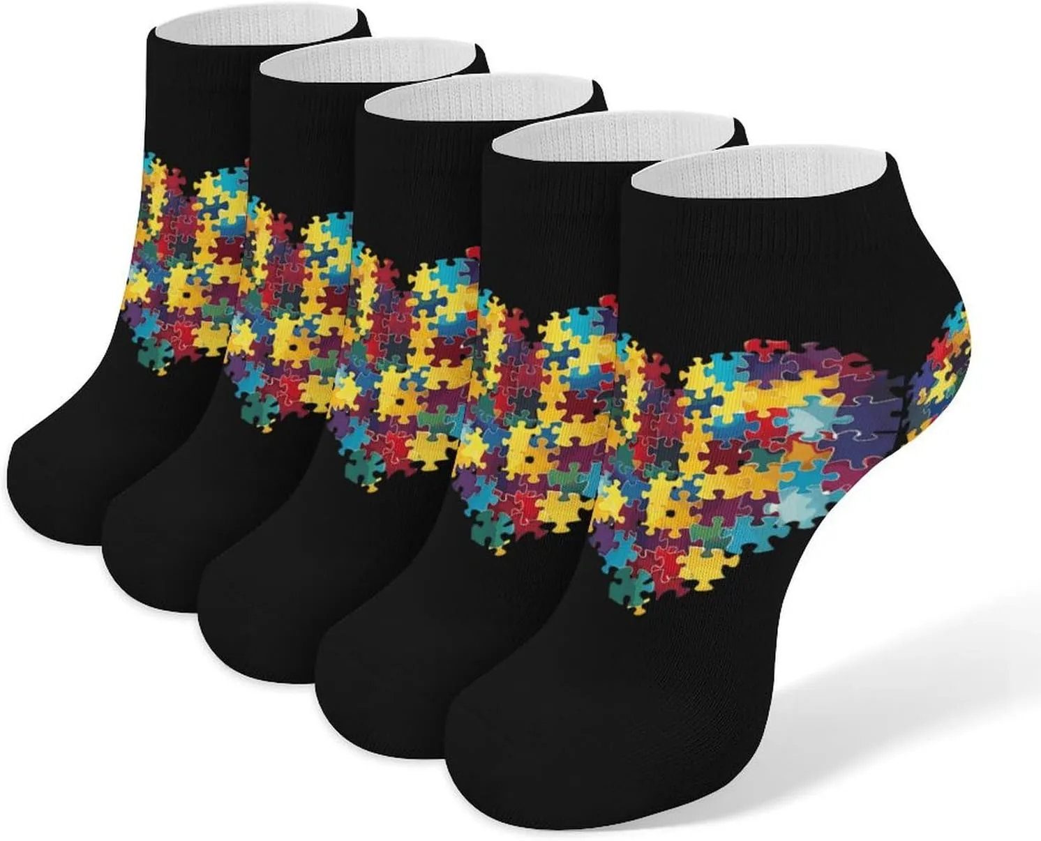 World Autism Awareness Day 5 Pairs Low Cut Ankle Socks for Men Women Athletic Running Socks No Show Breathable