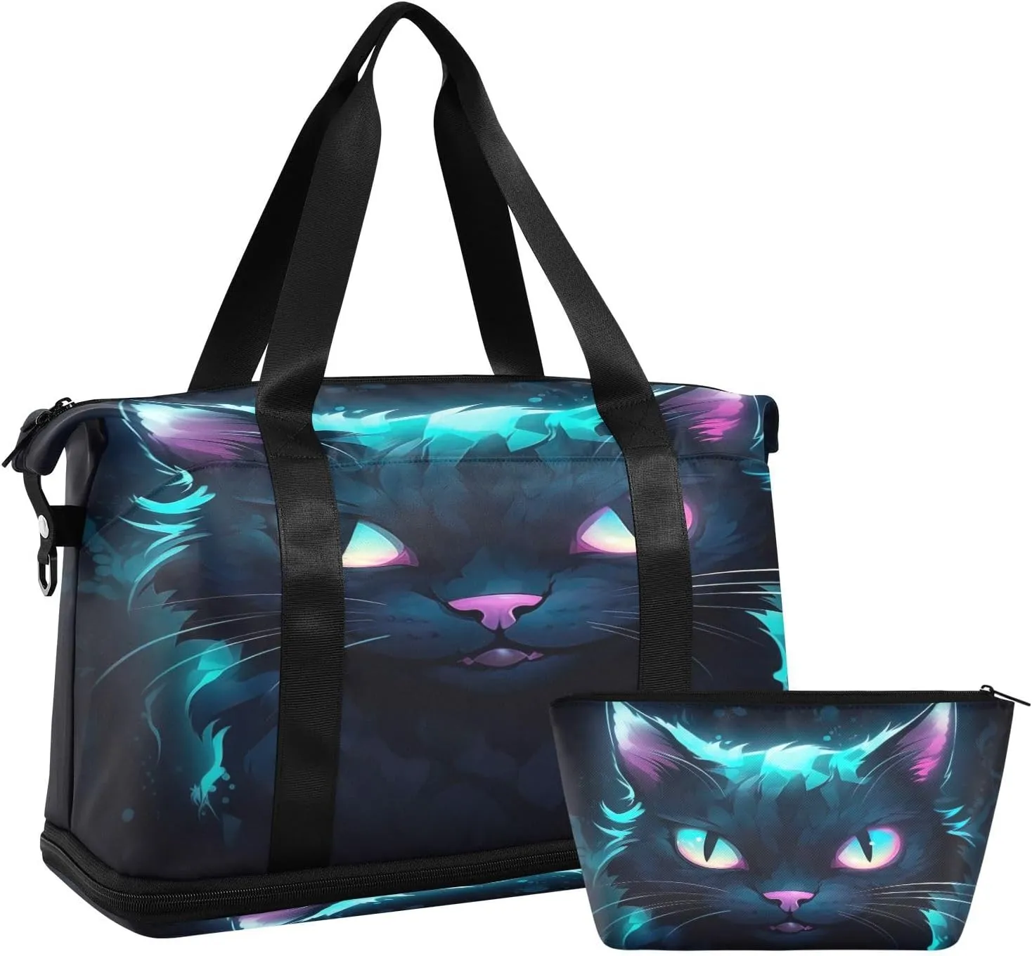 xigua Gym Bag Blue Cat Eye Travel Duffel Bag - Sports Gym Bag with Dry Wet Pocket Cosmetic bag & Shoes Compartment for Women and Men