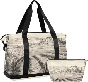 xigua Gym Bag Farm Vines Vintage Travel Duffel Bag - Sports Gym Bag with Dry Wet Pocket Cosmetic bag & Shoes Compartment for Women and Men