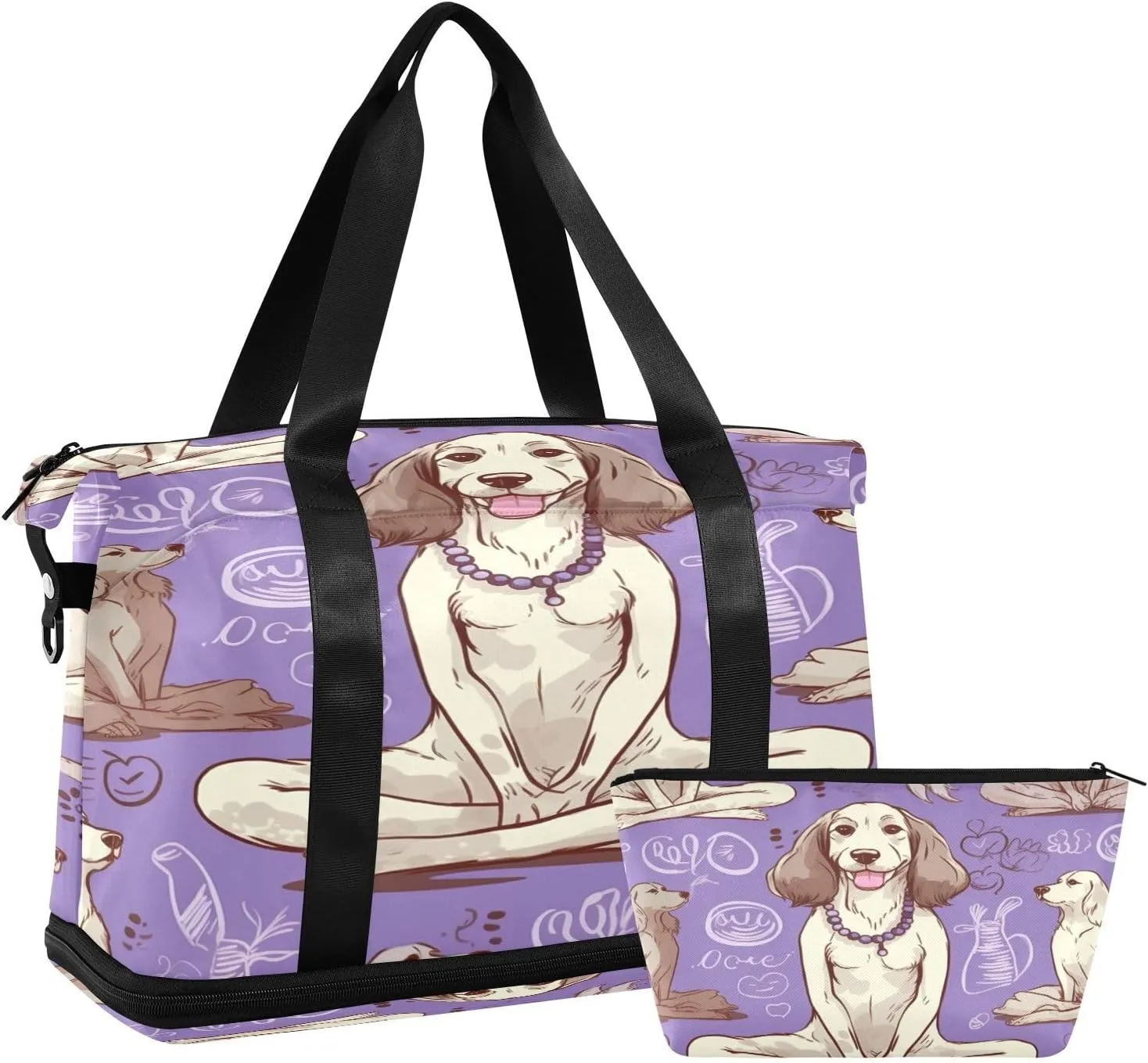 xigua Gym Bag Yoga Dog Purple Travel Duffel Bag - Sports Gym Bag with Dry Wet Pocket Cosmetic bag & Shoes Compartment for Women and Men