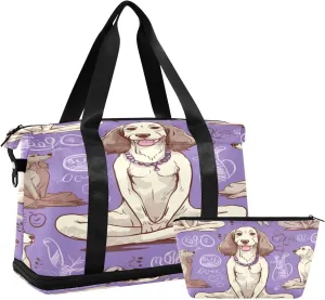 xigua Gym Bag Yoga Dog Purple Travel Duffel Bag - Sports Gym Bag with Dry Wet Pocket Cosmetic bag & Shoes Compartment for Women and Men
