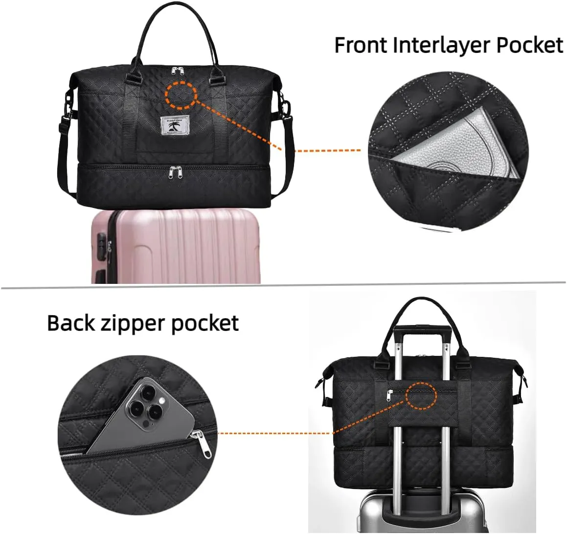 XINGOHQ Travel Duffle Bag with Shoe Compartment, Large Weekender Tote for Women,Carry on Overnight Bag,Gym Duffel Bag with Wet Pocket, Hospital Bags for Labor and Delivery, black, Large Travel Duffle