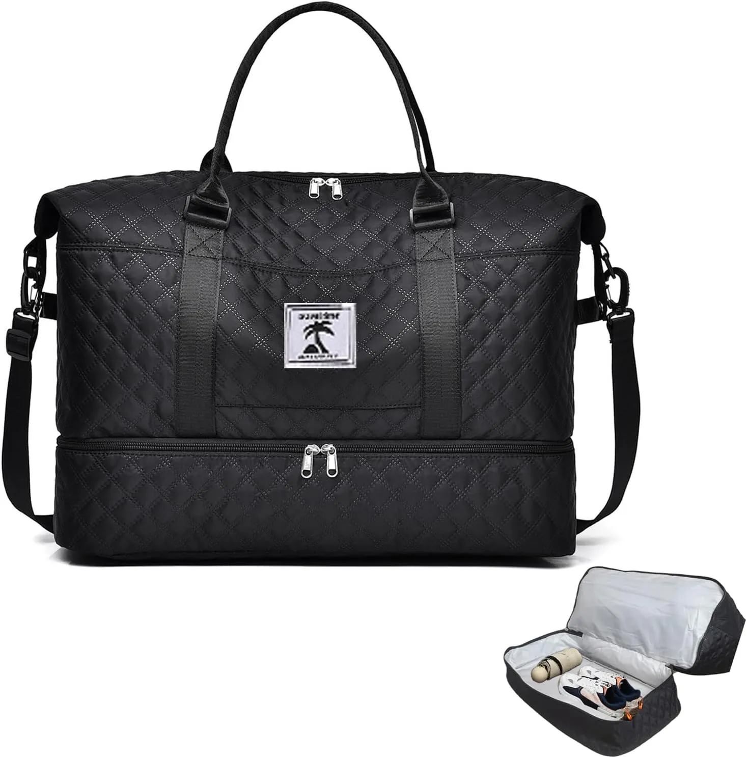 XINGOHQ Travel Duffle Bag with Shoe Compartment, Large Weekender Tote for Women,Carry on Overnight Bag,Gym Duffel Bag with Wet Pocket, Hospital Bags for Labor and Delivery, black, Large Travel Duffle