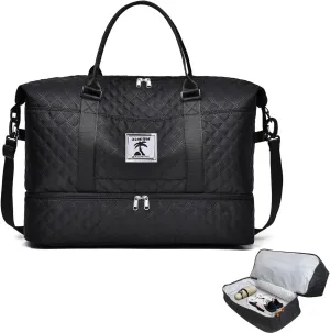 XINGOHQ Travel Duffle Bag with Shoe Compartment, Large Weekender Tote for Women,Carry on Overnight Bag,Gym Duffel Bag with Wet Pocket, Hospital Bags for Labor and Delivery, black, Large Travel Duffle