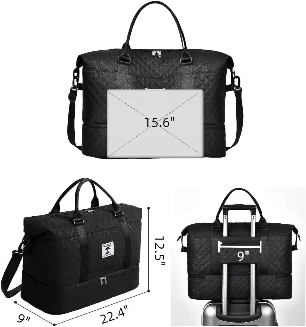 XINGOHQ Travel Duffle Bag with Shoe Compartment, Large Weekender Tote for Women,Carry on Overnight Bag,Gym Duffel Bag with Wet Pocket, Hospital Bags for Labor and Delivery, black, Large Travel Duffle