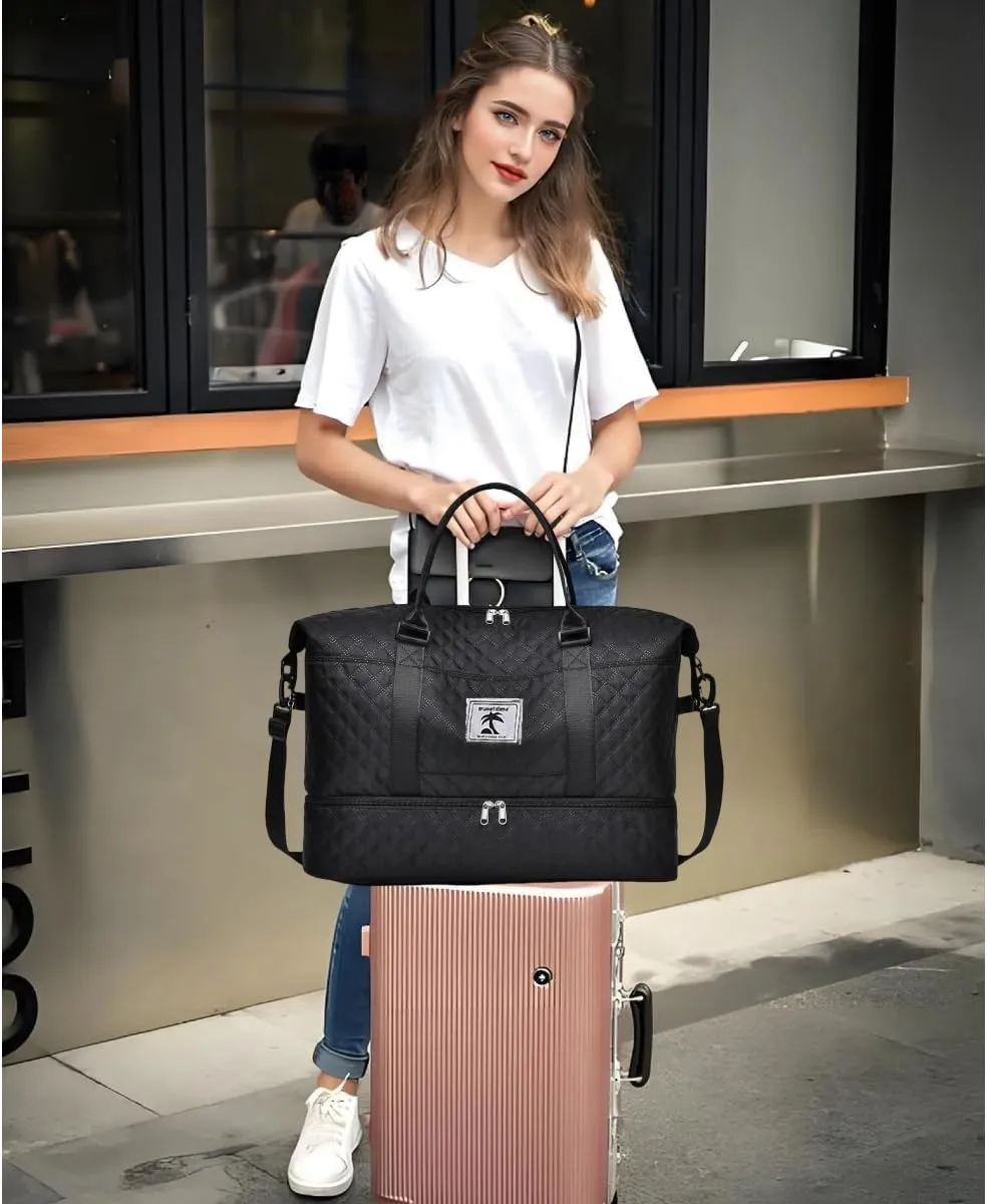 XINGOHQ Travel Duffle Bag with Shoe Compartment, Large Weekender Tote for Women,Carry on Overnight Bag,Gym Duffel Bag with Wet Pocket, Hospital Bags for Labor and Delivery, black, Large Travel Duffle
