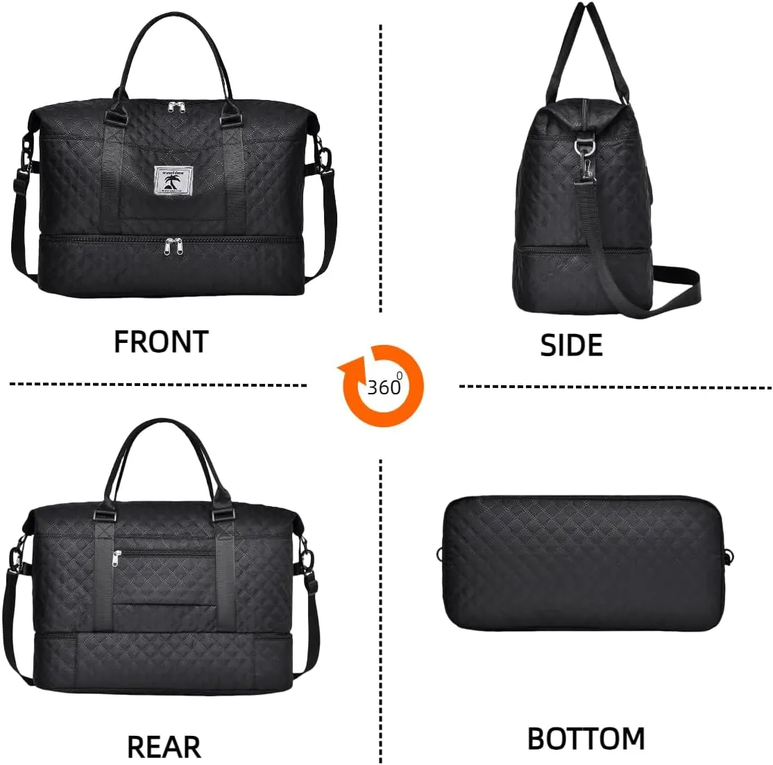 XINGOHQ Travel Duffle Bag with Shoe Compartment, Large Weekender Tote for Women,Carry on Overnight Bag,Gym Duffel Bag with Wet Pocket, Hospital Bags for Labor and Delivery, black, Large Travel Duffle
