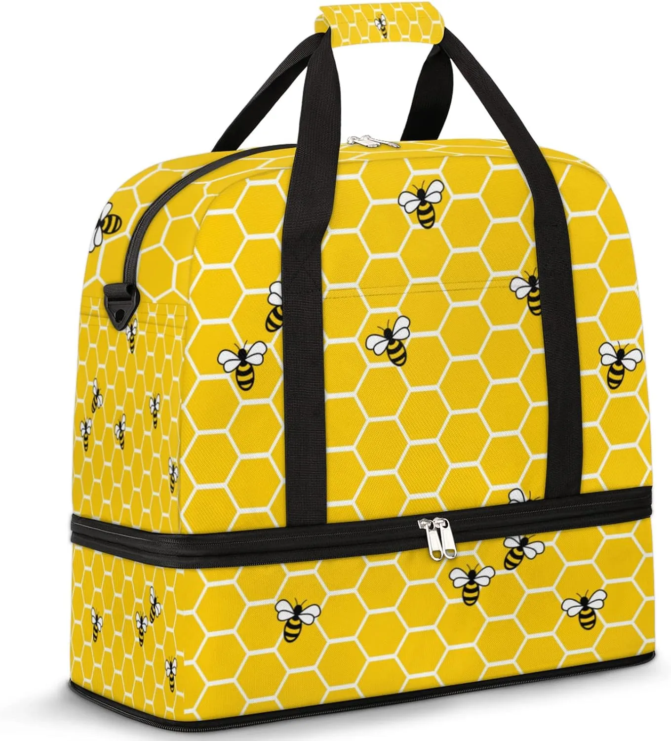 Yellow Bee Honeycomb Foldable Travel Duffel Bag Tote Carry on Luggage Sport Duffle for Women Men Gym Bag Overnight Weekender Bags with Shoe Compartments & Shoulder Strap