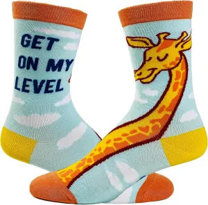 Youth Get On My Level Socks Funny Tall Giraffe Novelty Graphic Footwear