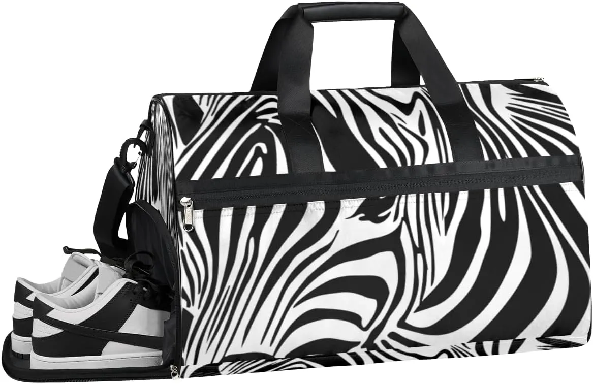 Zebra Print Sports Gym Bag with Wet Pocket & Shoes Compartment Waterproof Workout Duffel Bag for Women and Men Weekender Overnight Duffle Bag Travel Carry-on Tote