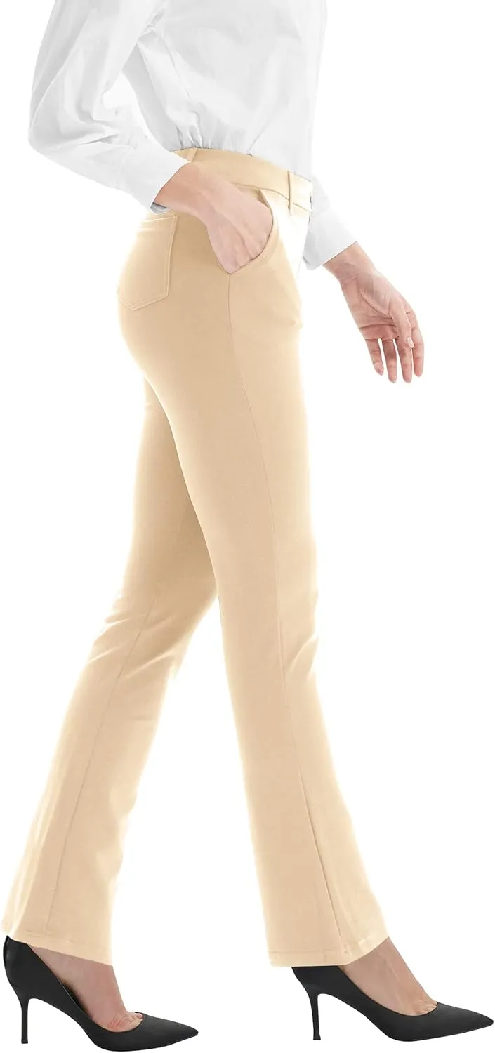 Zeronic Women's Dress Pants Belt Loops Stretchy Work Slacks Business Casual Straight Leg Yoga Bootcut Trousers with Pockets